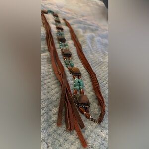 Vintage style leather belt,adorned with turquoise and other natural gemstones